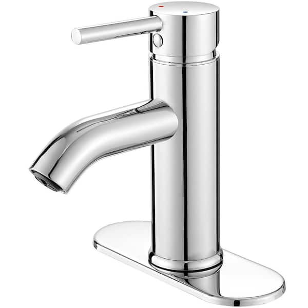1-Piece Bathroom Sink Faucet Bathroom Hardware Set with 1-Handle and Deck Plate in Chrome, for Bathroom Lavatory