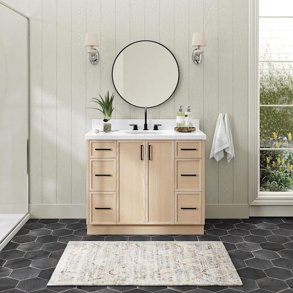 ARIEL Kelly 43 in. W x 22 in. D x 36 in. H Single Bath Vanity in Oak with Pure White Quartz Top
