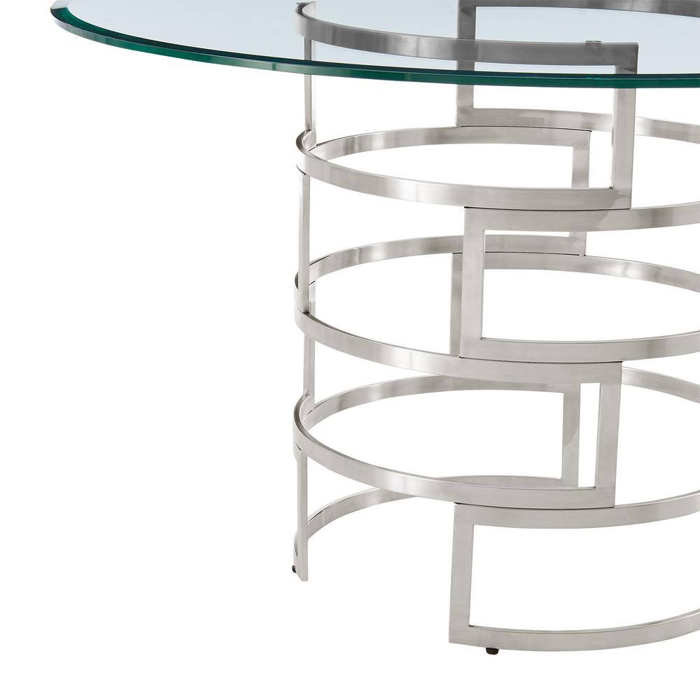 Diaz 48" Round Glass Dining Table with Stainless Steel Base