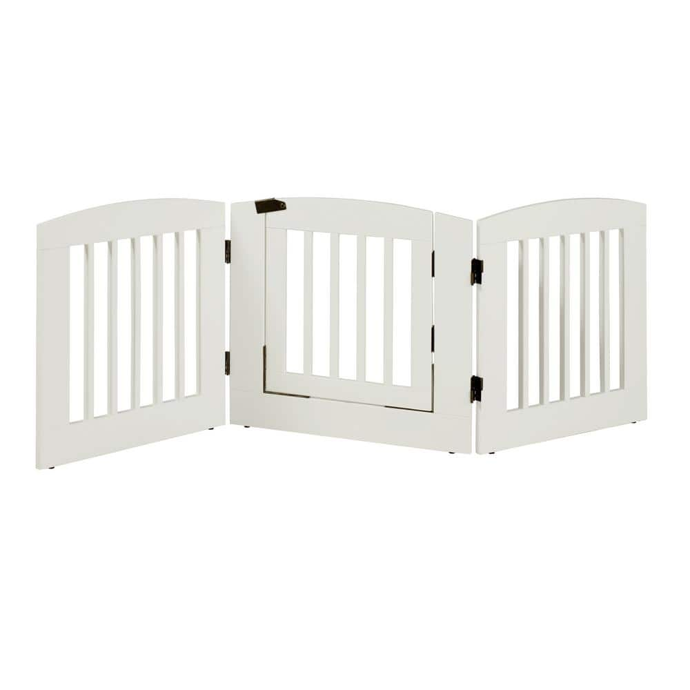 Camaflexi Ruffluv 24 in. H Wood 3-Panel Expansion White Pet Gate with ...