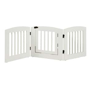 Ruffluv 24 in. H Wood 3-Panel Expansion White Pet Gate with Door