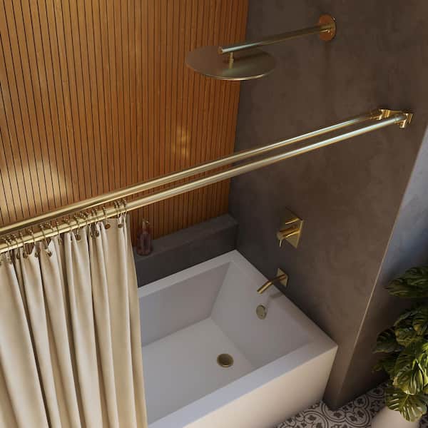 Linea 60 in. L Stainless Steel Tarnish Resistant Double Straight Shower Curtain Rod in Brushed Brass
