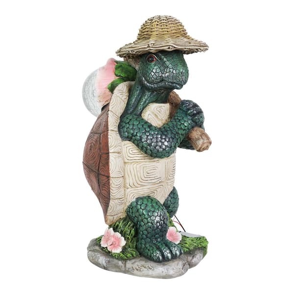 Exhart Solar Hiking Turtle with LED Crackle Ball 6.5 in. x 12.5 in. Garden Statue