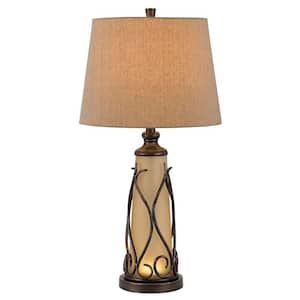 30 in. Brown Metal 2-Light Table Lamp with Brown Empire Shade