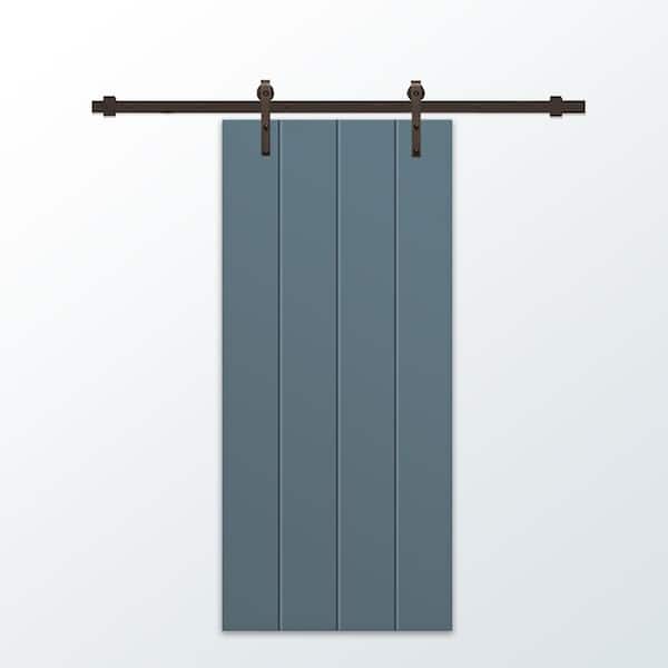 CALHOME 30 in. x 96 in. Dignity Blue Painted Composite MDF Paneled Interior Sliding Barn Door with Hardware Kit