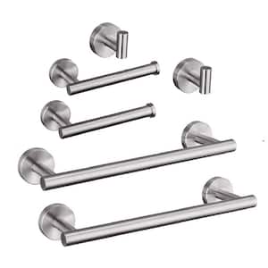 6-Piece Bathroom Hardware Set with Toilet Paper Holder Robe Hook and Towel Bar in Brushed Nickel