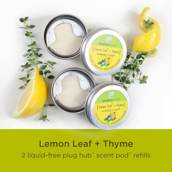 Enviroscent Lemon Leaf and Thyme Plug Hub Scent Pod Plug-In Air Freshener (2-Pack), White