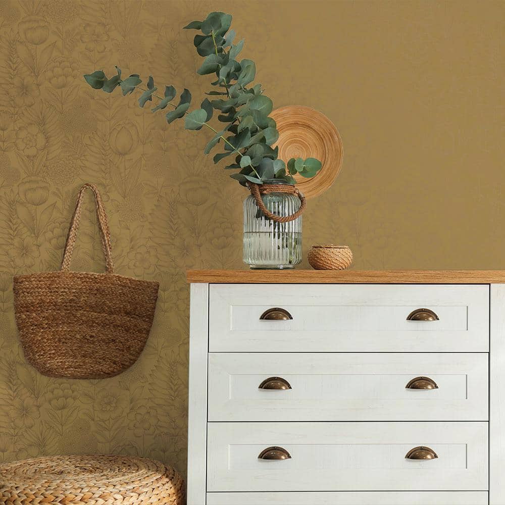Metallic Marigold Floral Self-Adhesive Removable Wallpaper