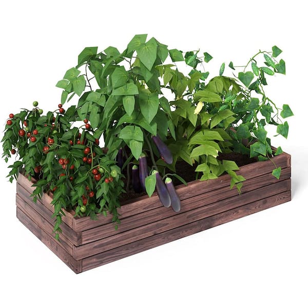 Cubilan Raised Garden Bed, Wood Planter Box, Outdoor Planting Bed for Vegetable Flower, Rectangular Planter for Patio