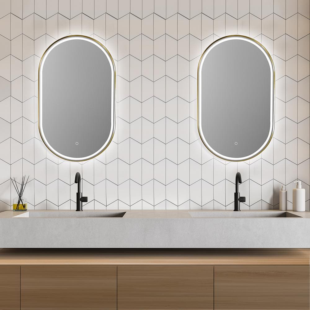 Oval Gold and Silver LED Lighted Bathroom Vanity Mirror