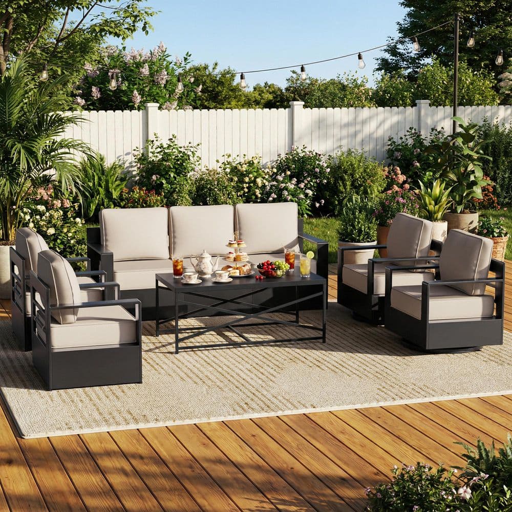 6-Piece Aluminum Outdoor Patio Conversation Set with 4 Armchairs and 6 in Beige Cushions price history on PriceWatchPro