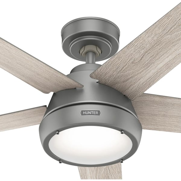 Hunter - Burroughs 52 in. Indoor Matte Silver Ceiling Fan with Light Kit and Remote Included