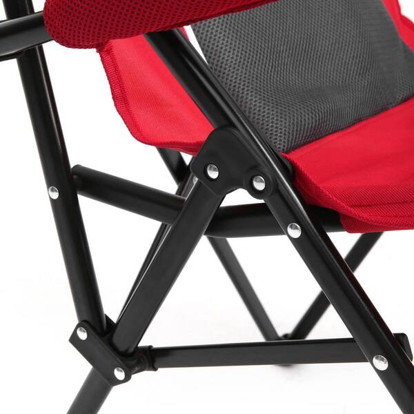 VAMOP Red Steel Folding Lawn Chair with High Back and Cup Holder