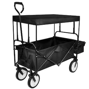 Heavy Duty Folding Portable Steel Hand Cart in Balck with Removable Canopy and 8 in. Wheels