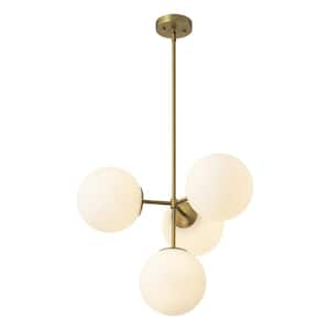 Sydni 40-Watt 4-Light Modern Brushed Gold Linear Frosted Glass Globe Bubble Pendant Light 2-Tier Cluster Island Lighting