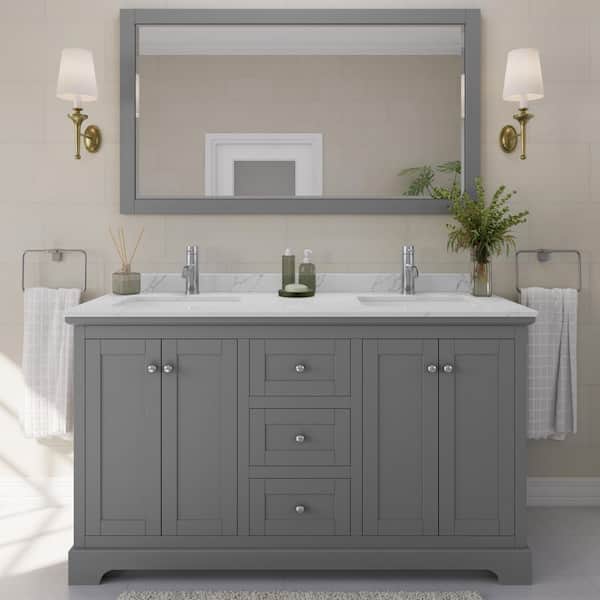 Avery 60 in. W x 22 in. D x 35 in. H Double Bath Vanity in Dark Gray with Giotto Quartz Top