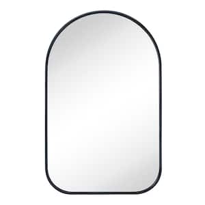 FH 23 in. W x 37 in. H Small Arched Framed Wall Mounted Bathroom Vanity Mirror in Matt Black