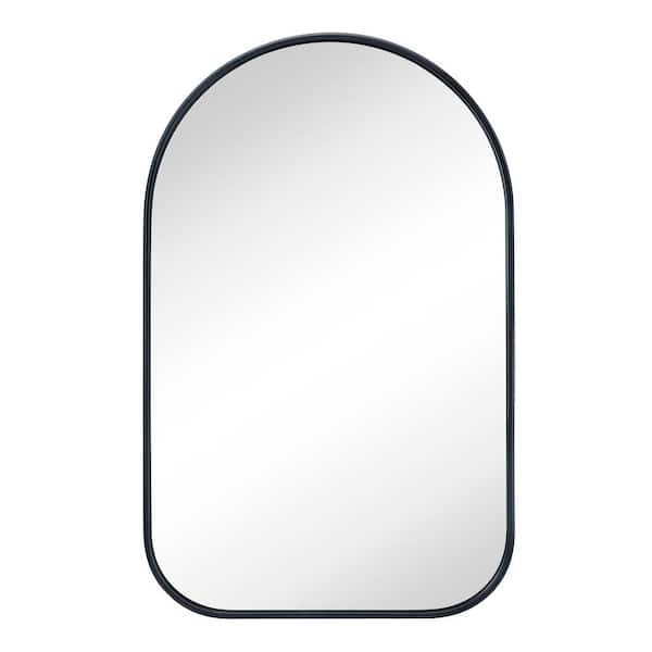 TEHOME FH 23 in. W x 37 in. H Small Arched Framed Wall Mounted Bathroom Vanity Mirror in Matt Black