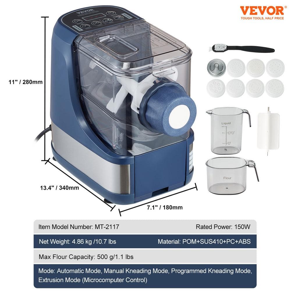 Blue Electric Pasta Maker with 8 Molds and Accessories