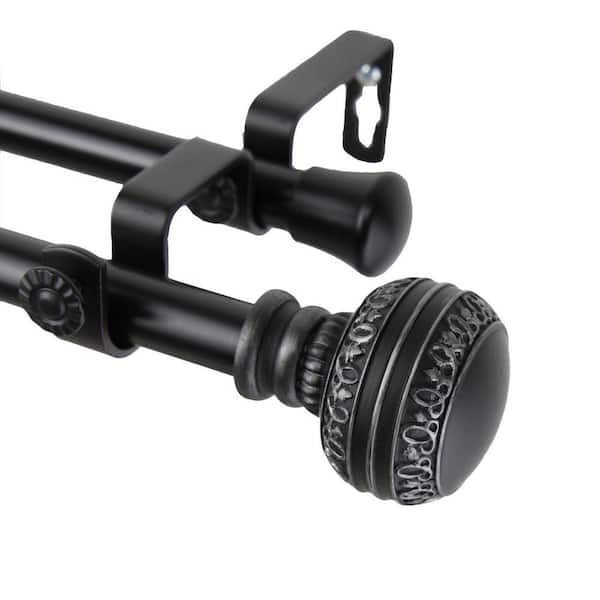 Rod Desyne 28 in. - 48 in. Telescoping Double Curtain Rod in Black with Ornament Finial
