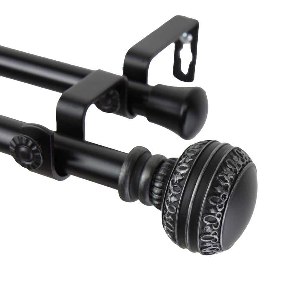 48 in. - 84 in. Telescoping Double Curtain Rod in Black with Ornament Finial price history on PriceWatchPro