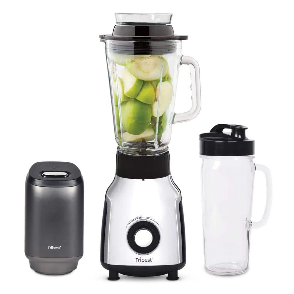 Tribest Glass 42 oz. 4-Speed Chrome Personal Blender with Vacuum PBG-5001-A  - The Home Depot