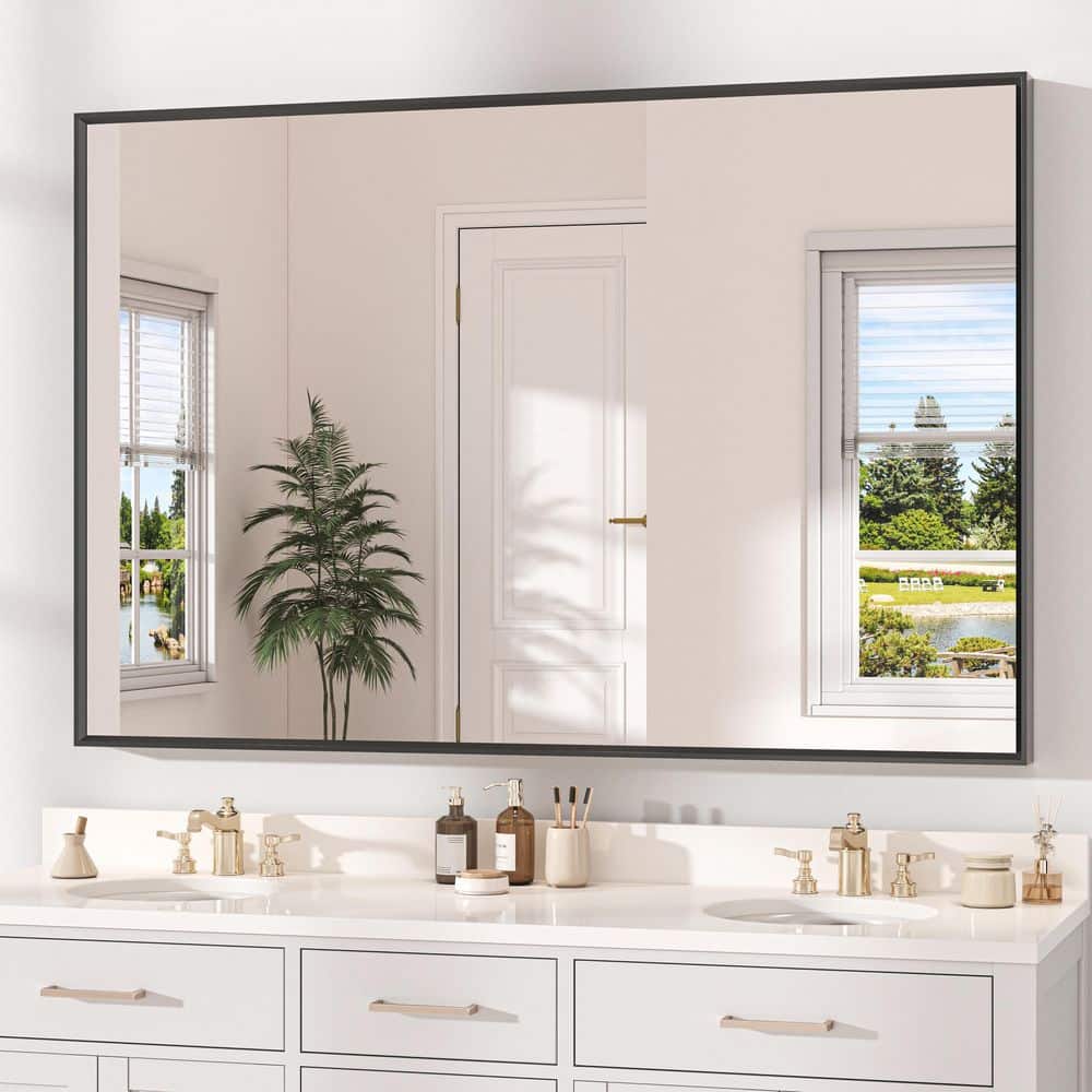40 in. W x 32 in. H Rectangular Aluminum Alloy Framed and Tempered Glass Wall Bathroom Vanity Mirror in Matte Black price history on PriceWatchPro