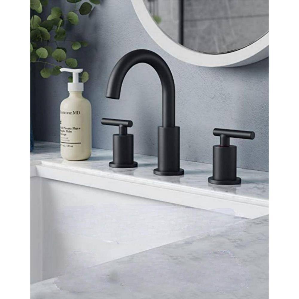 Matte Black 8-Inch Widespread Bathroom Faucet with Brass Handles