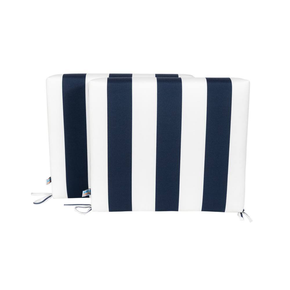 Navy and White Stripe All-Weather Outdoor Seat Cushion Pair