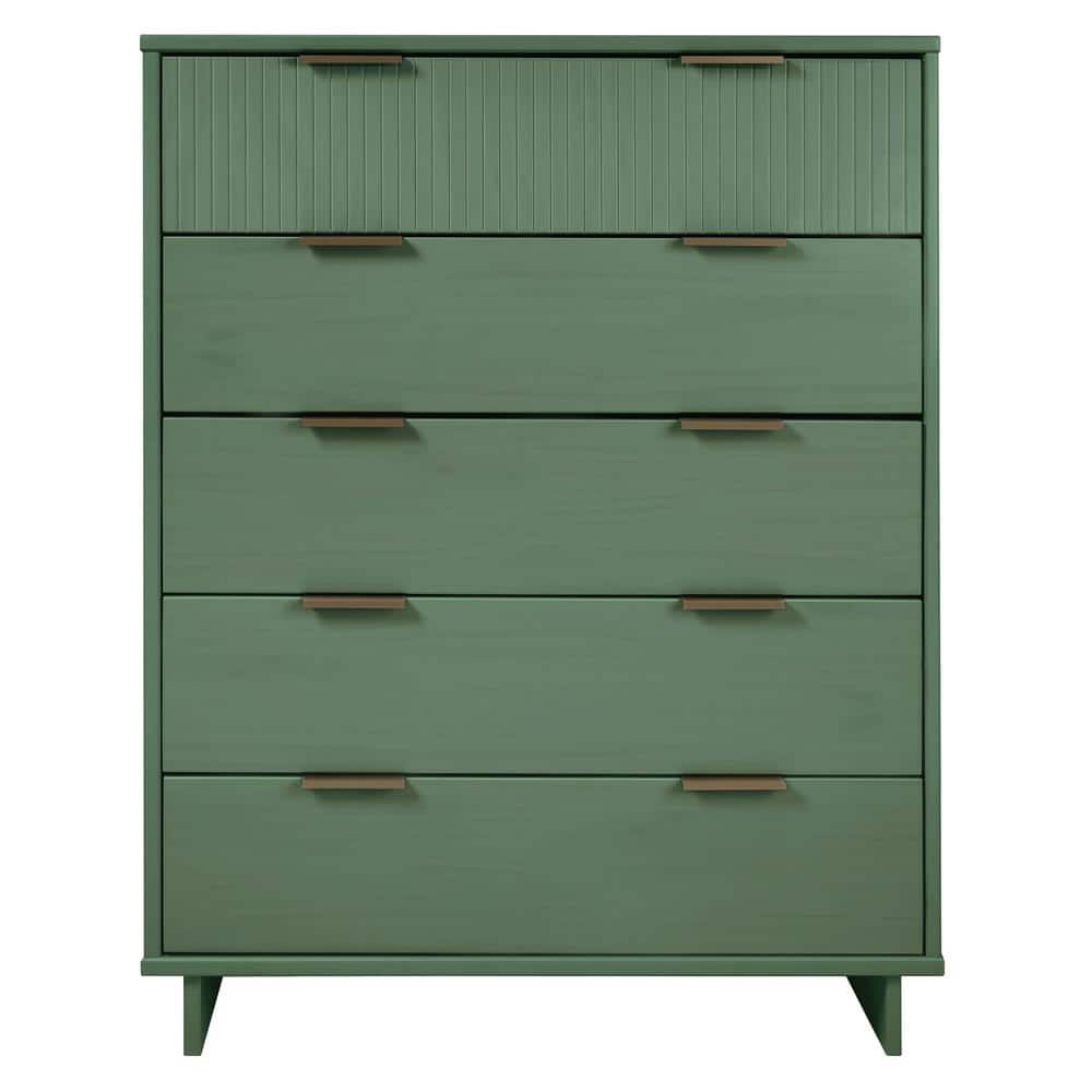 Granville Sage Green Modern 5-Drawer Chest with Metal Handles