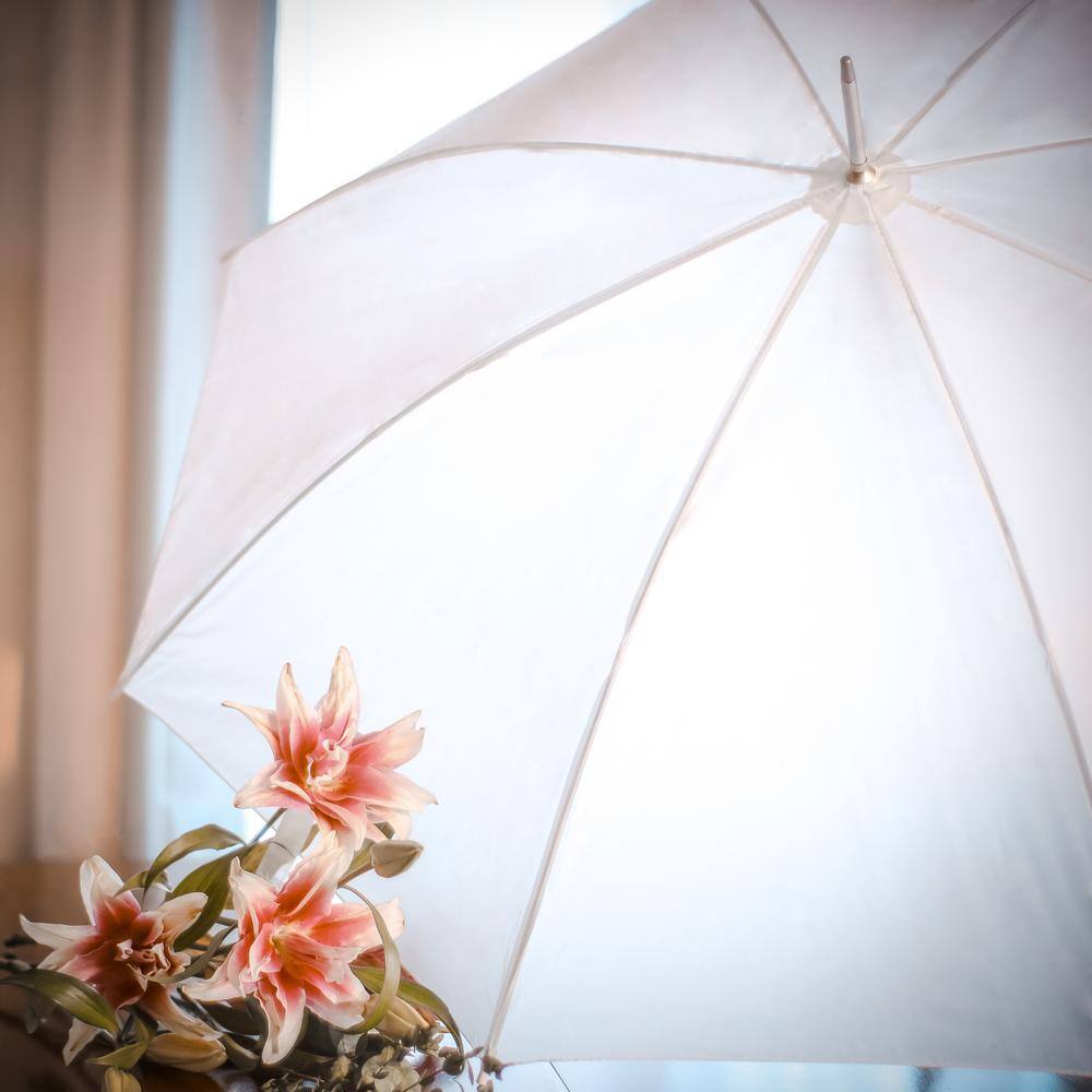 Elegant White Nylon and Polyester Wedding Umbrella Set