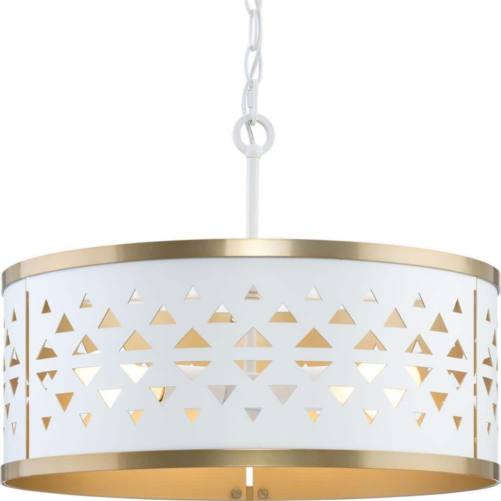 Avec 18" Champagne Bronze and White Metal Drum Pendant Light