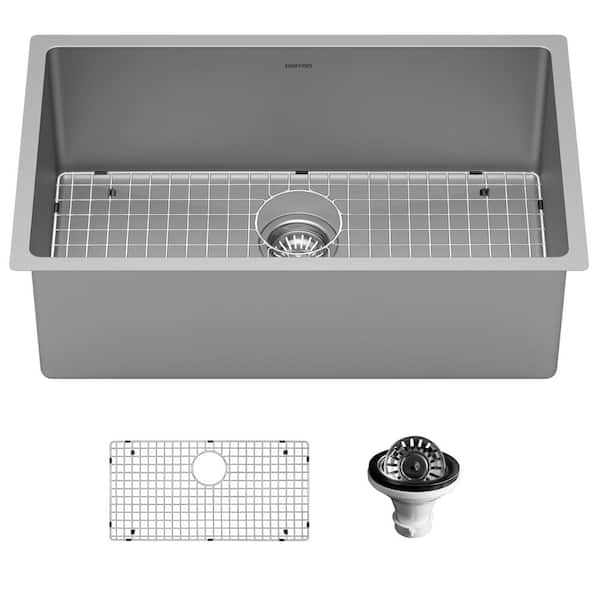 Karran 16-Gauge Stainless Steel 30 in. Single Bowl Undermount Kitchen Sink Kit
