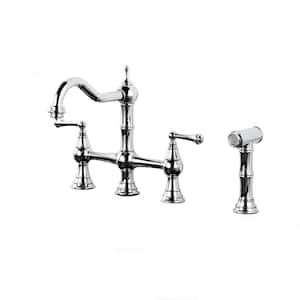 Double Handle Bridge Kitchen Sink  Faucet with Side Sprayer in Chrome