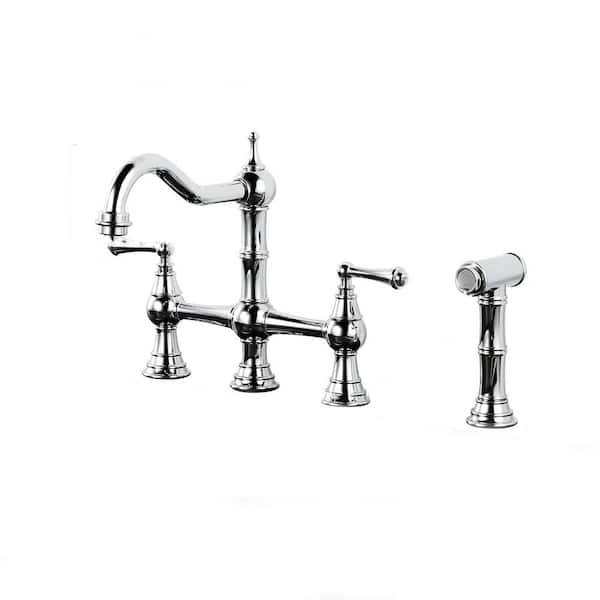 ALEASHA Double Handle Bridge Kitchen Sink Faucet with Side Sprayer in