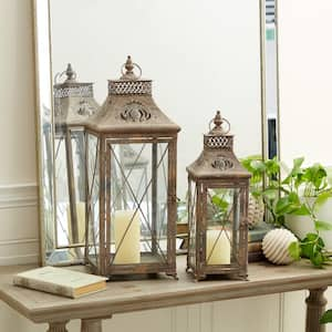 Brown Metal Candle Lantern (Set of 2)