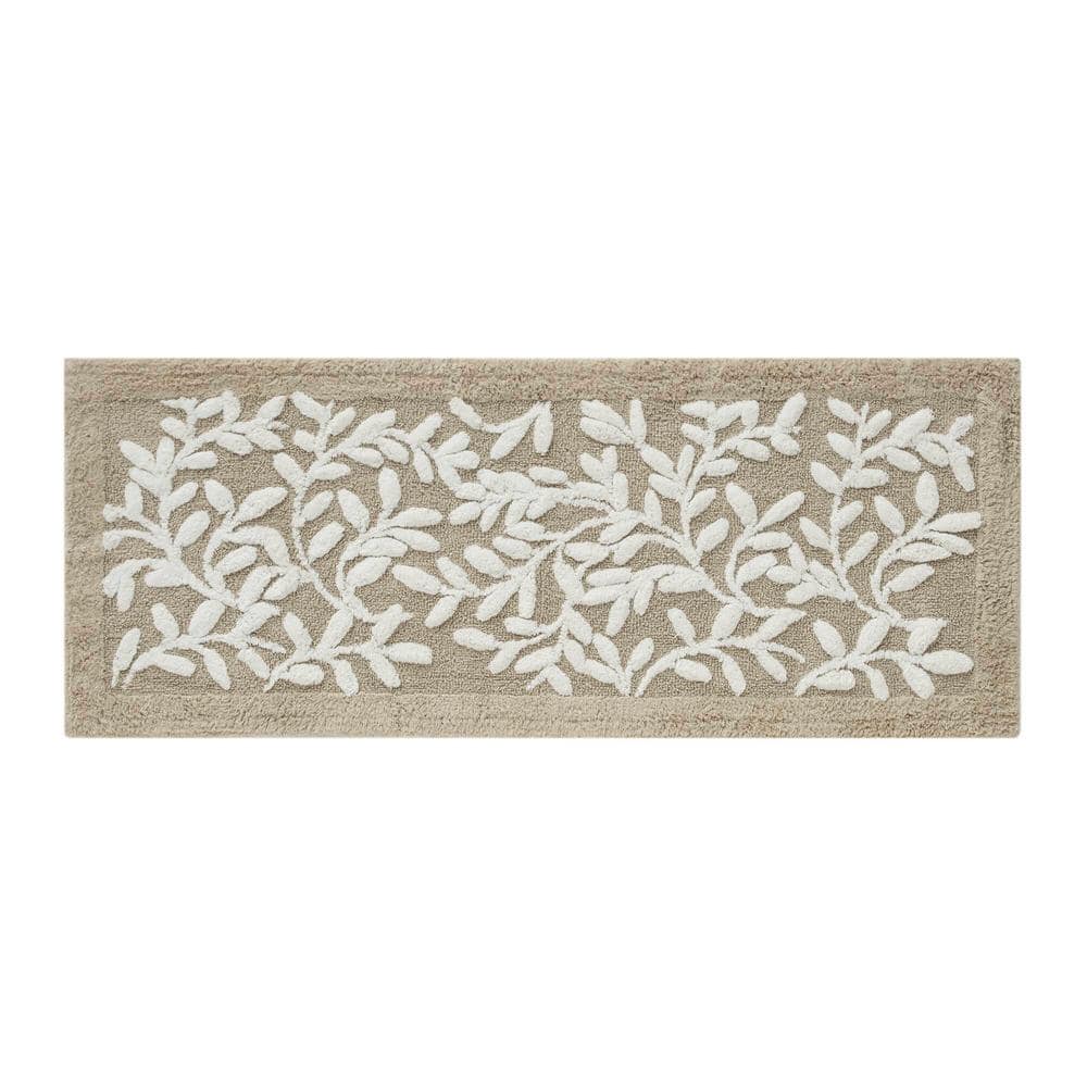 Taupe Cotton Tufted Botanical Leaf Bath Rug