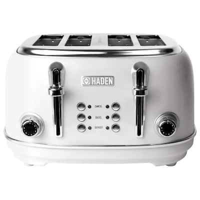 Heritage 1500-Watt 4-Slice White Wide Slot Retro Toaster with Removable Crumb Tray and Browning Control