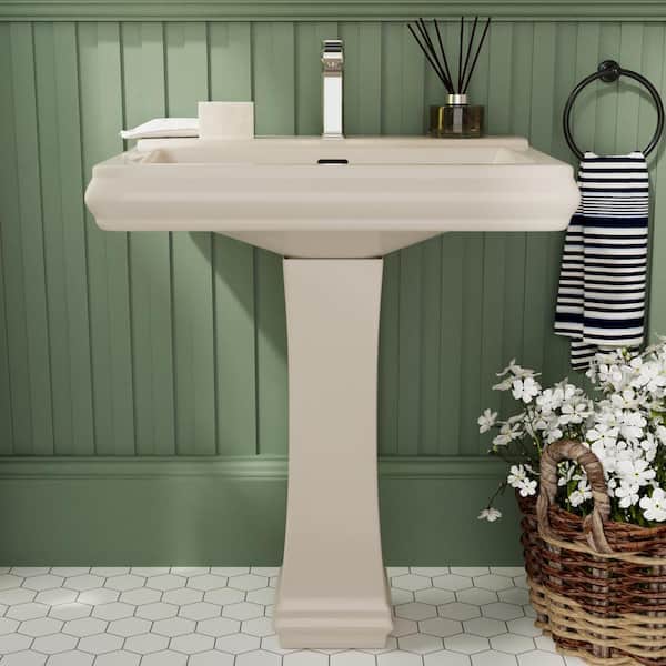 DEERVALLEY Apex 26.38 in. W. x 19.69 in D Bone Vitreous China Rectangular Pedestal Combo Bathroom Sink with 1 Faucet Hole