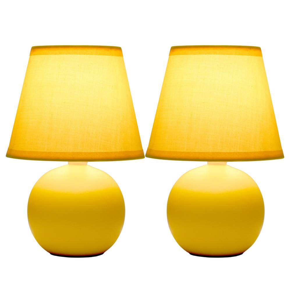 Petite Yellow Ceramic Orb Base Table Lamp Set with Tapered Drum Shade