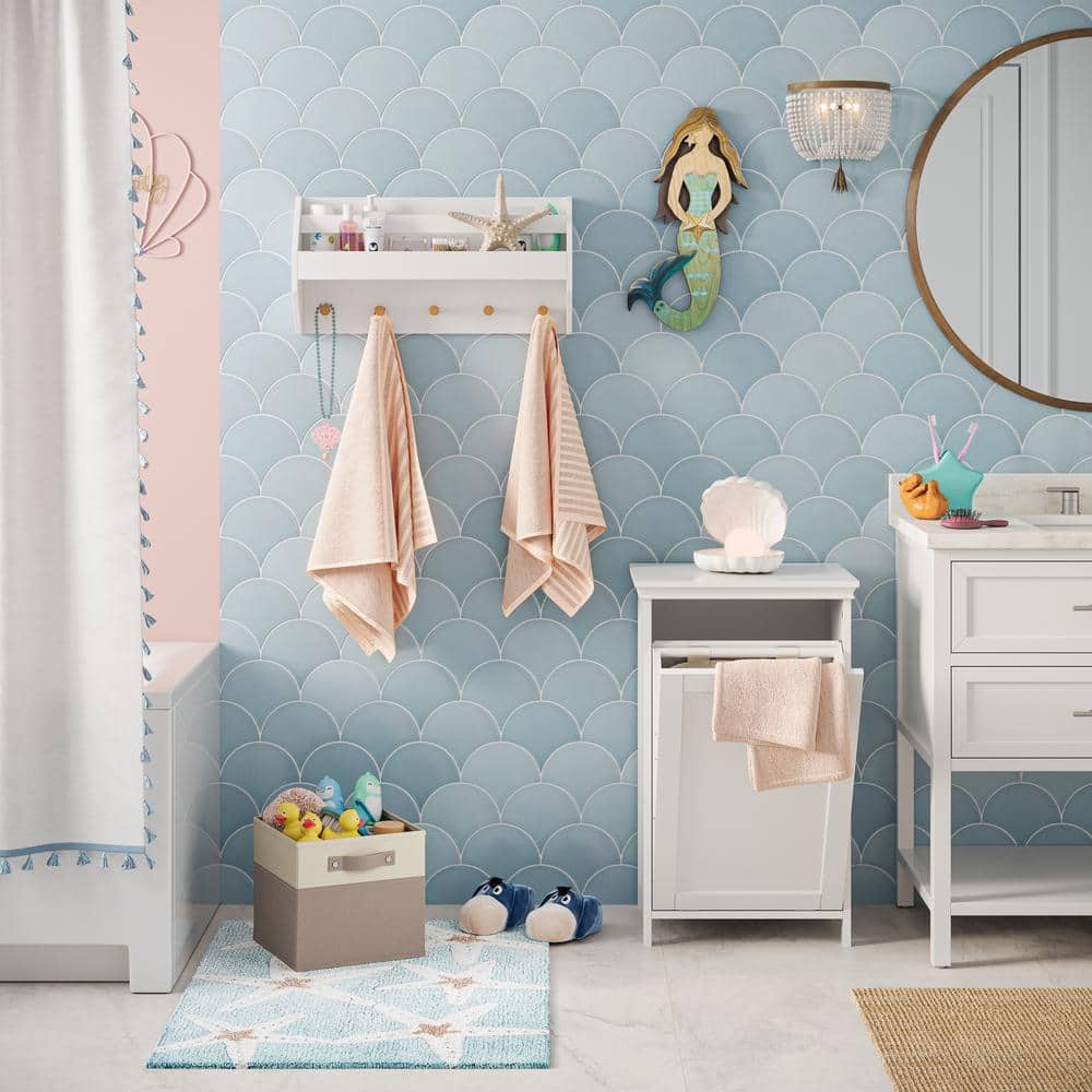 White MDF Tilt-Out Laundry Hamper Cabinet with Removable Bag
