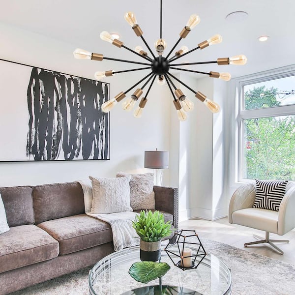 18-Light Black Sputnik Chandelier Ceiling Light