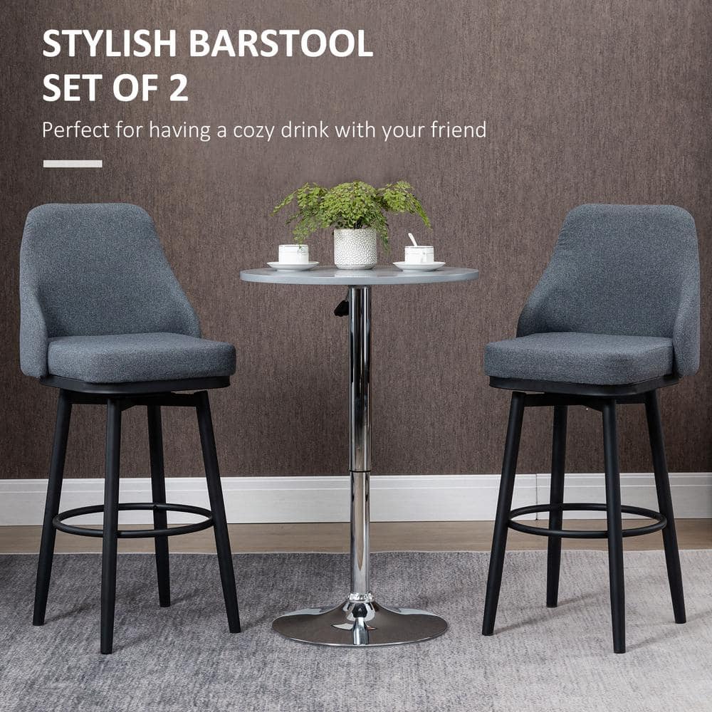 Gray Upholstered Swivel Bar Stools with Steel Legs, Set of 2