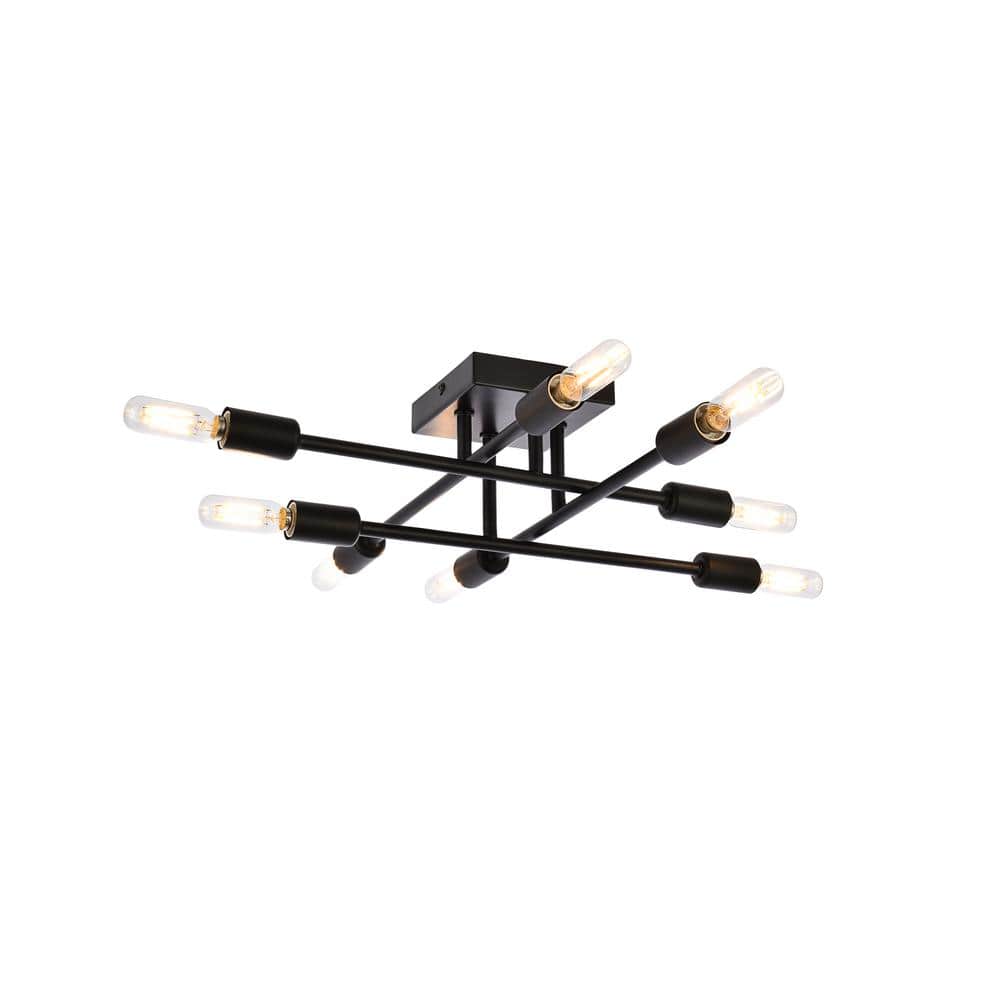 Timless Home 19.1 in. 8-Light Midcentury Modern/School House Black Flush Mo