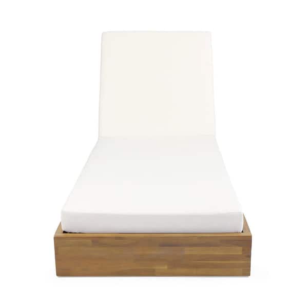 Simmons Solid Wood Outdoor Patio Chaise Lounge with Cream Cushion, Teak Finish