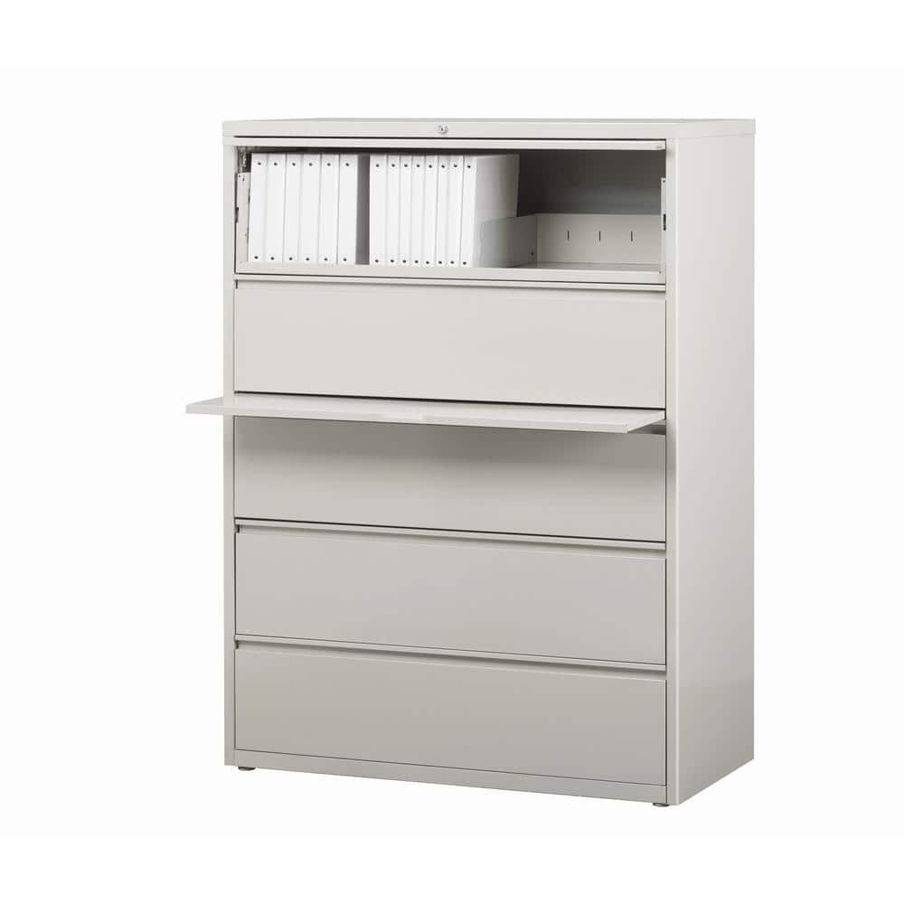 Gray 42-Inch Steel 5-Drawer Lockable Lateral File Cabinet