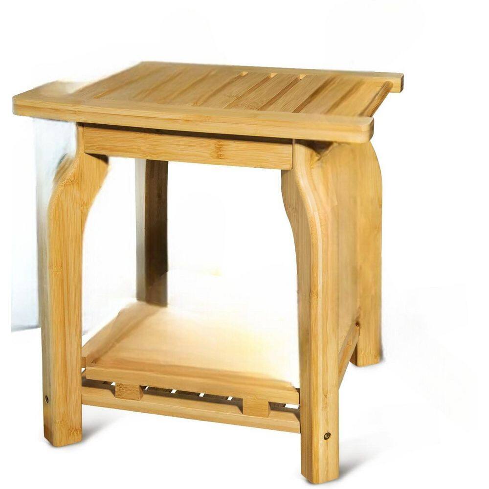 16 in. W Waterproof 2-Tier Wood Shower Stool in Bamboo with Storage Shelf for Seniors Adults Disabled price history on PriceWatchPro