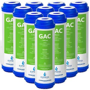 Granular Activated Carbon Water Filter Replacement - 5 Micron - Under Sink Reverse Osmosis System (10-Pack)
