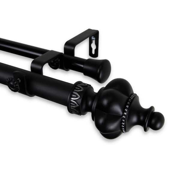 Rod Desyne Terra 160 in. - 240 in. Adjustable 1 in. Dia Double Curtain Rod in Black