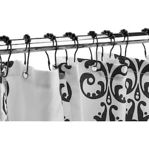 12pc Metal Roller Shower Curtain Rings/Hooks 8.50 x 2 in . Black